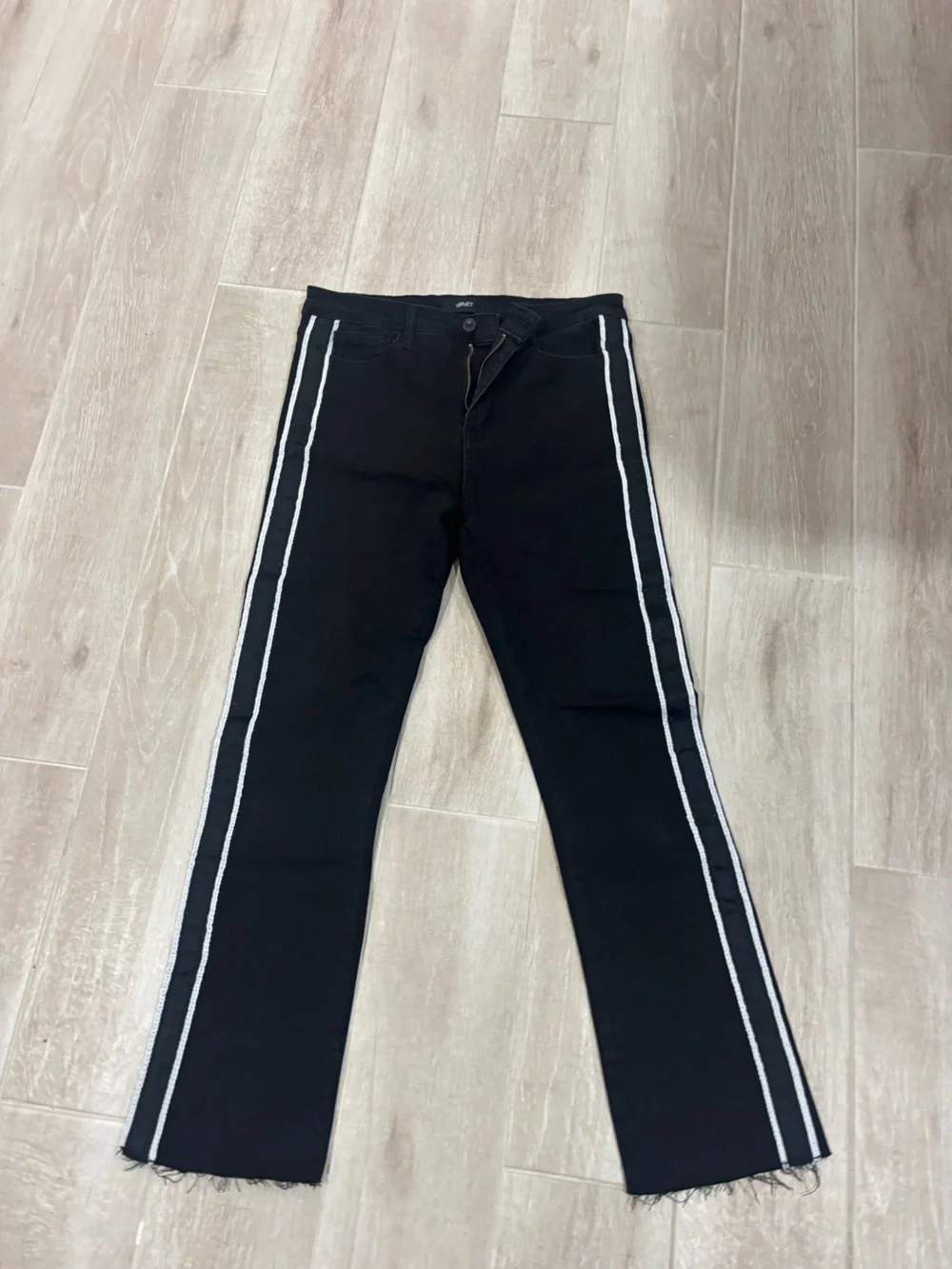 Black Straight-Leg Jeans with White Side Stripes vervet